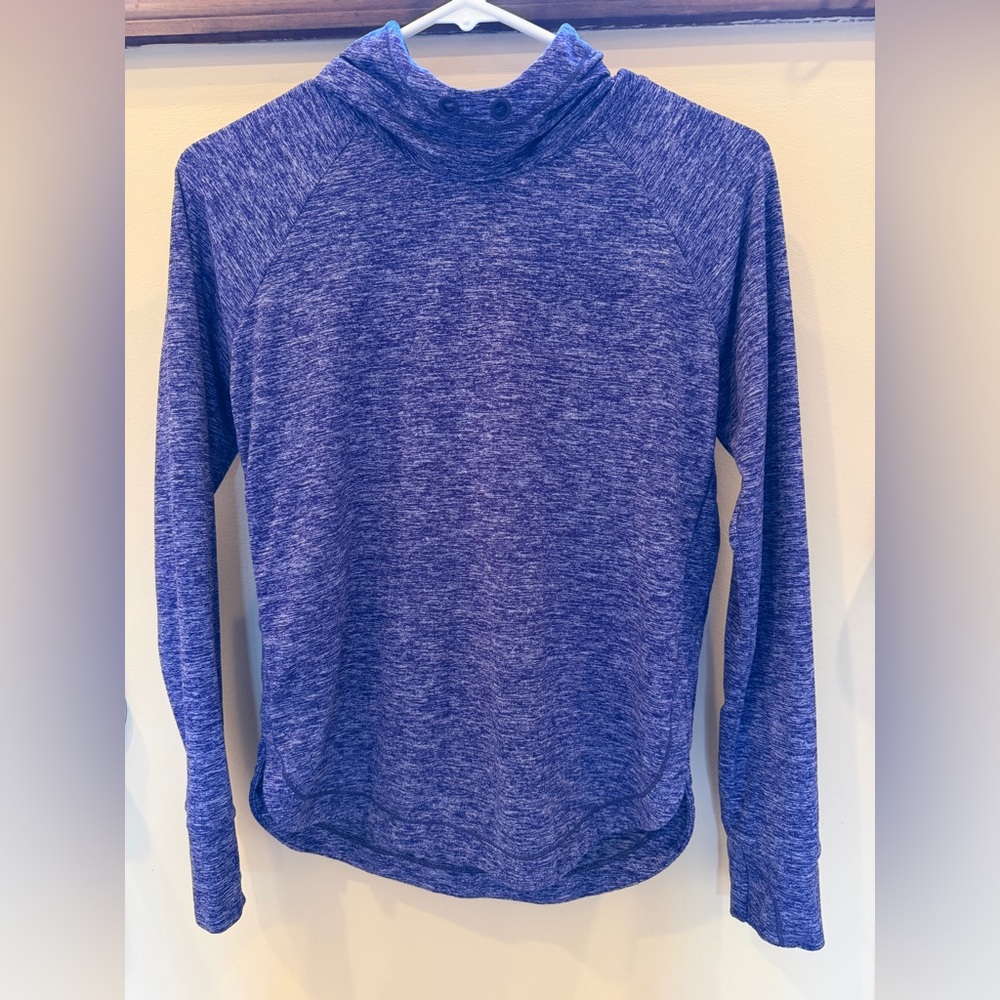ATHLETA GIRL size XL/14 Heathered purple Long Sleeve hooded Top with thumb holes